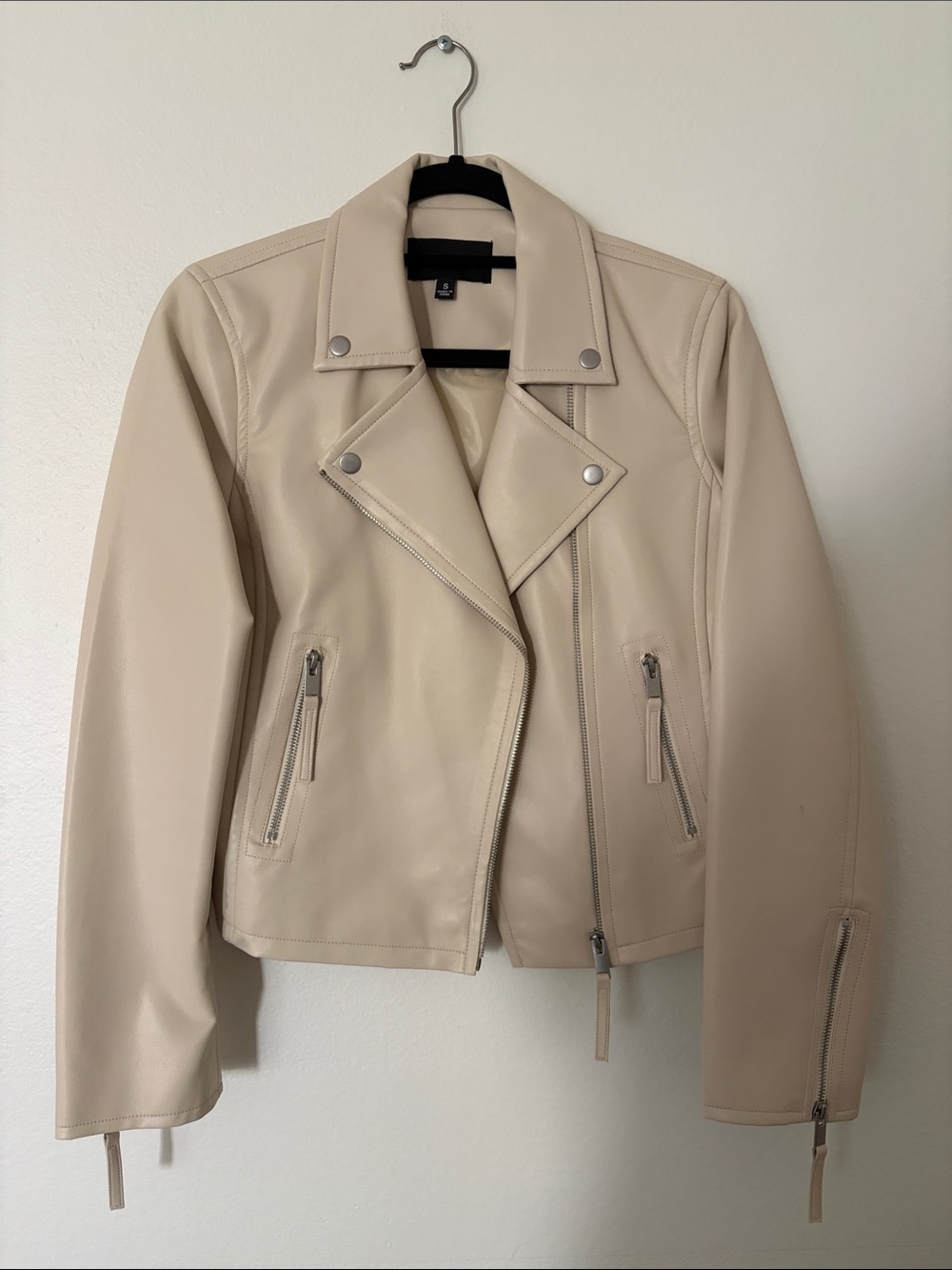 Steve Madden Cream Leather Moto Jacket